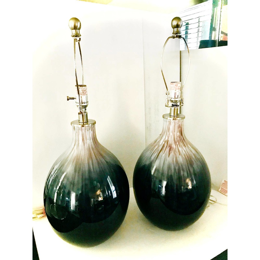 Tahari pair of Ceramic Table Lamps-Danish mod splatter